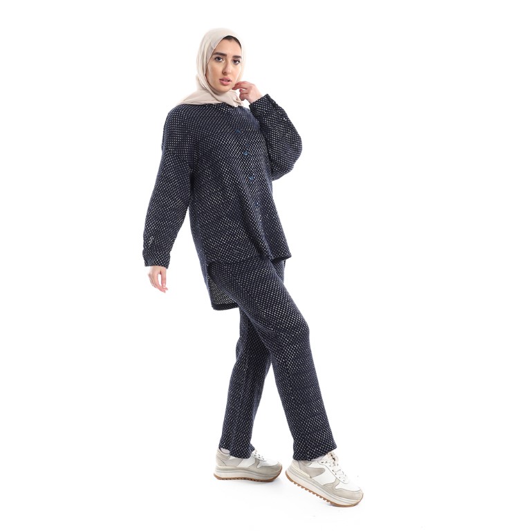 طقم حريمي كاجوال قميص بزراير و بنطلون