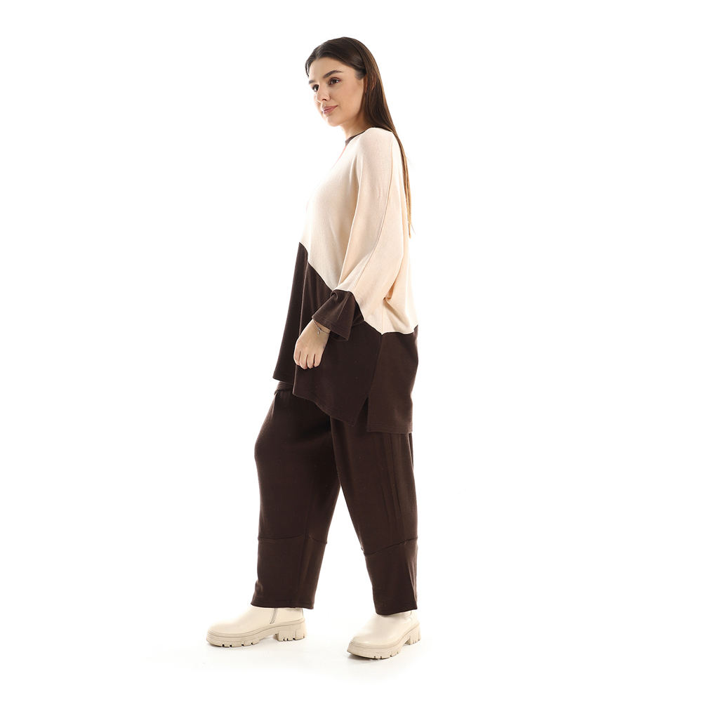 طقم تونيك ثلاثي الألوان و بنطلون سادة