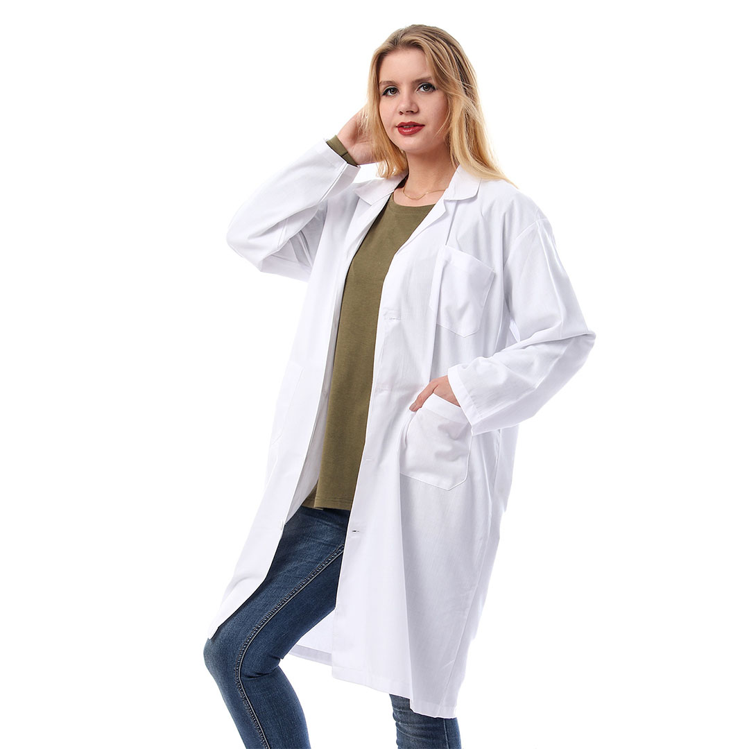 بالطو الطبيب بأزرار - أبيض