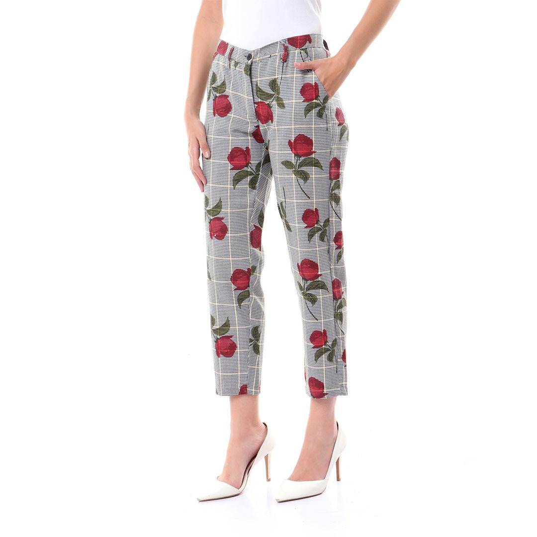 بنطلون منقوش حريمي - أسود/نبيتي