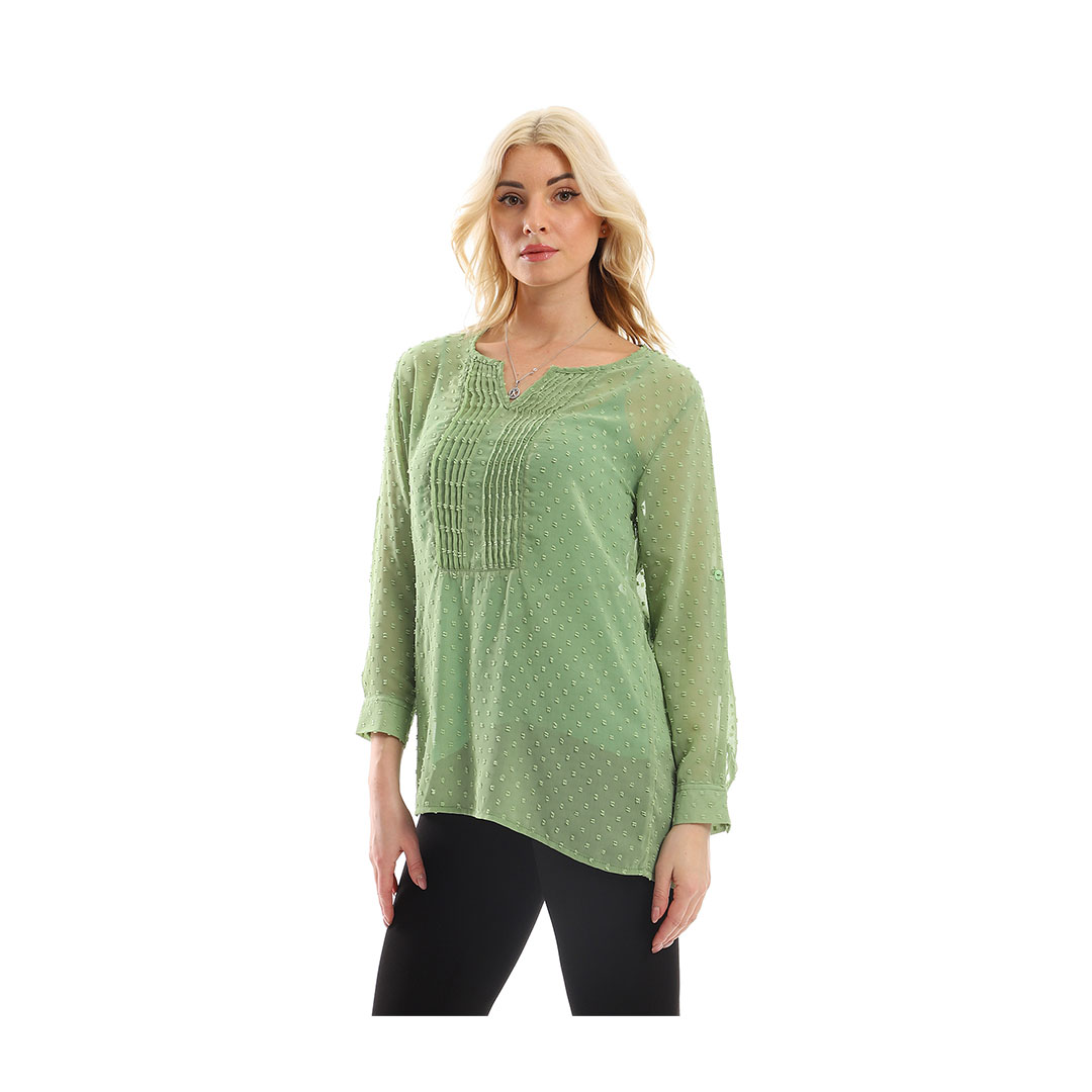 بلوزة طويلة بكم حريمي - أخضر