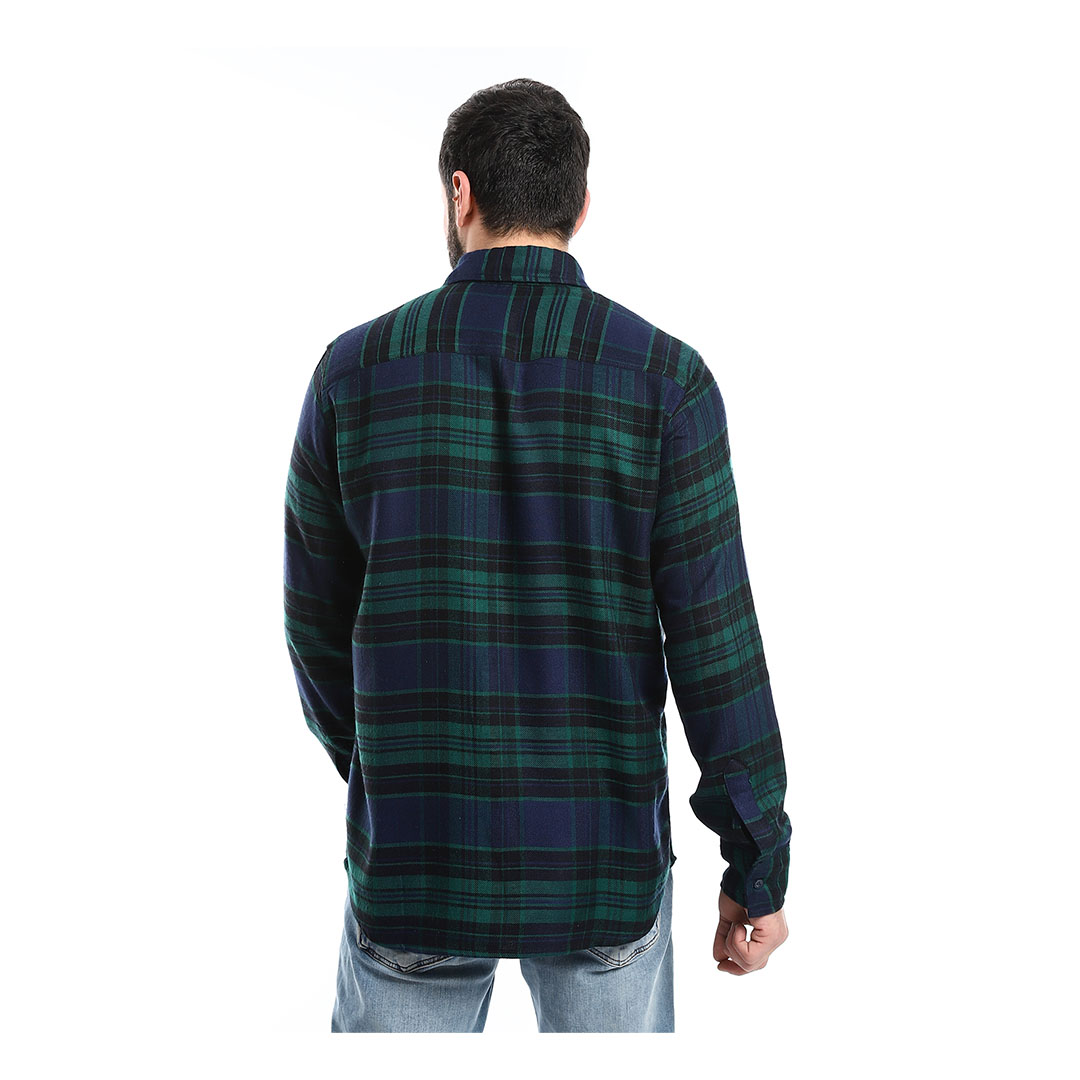 قميص كاجوال رجالي بكم - زيتي/كحلي