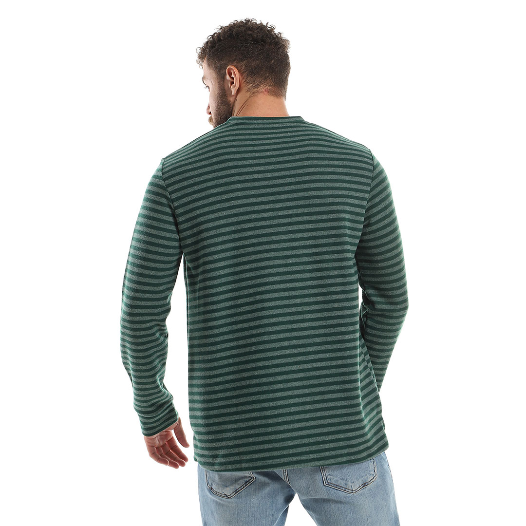 تيشيرت بكم مخطط رجالي - زيتي