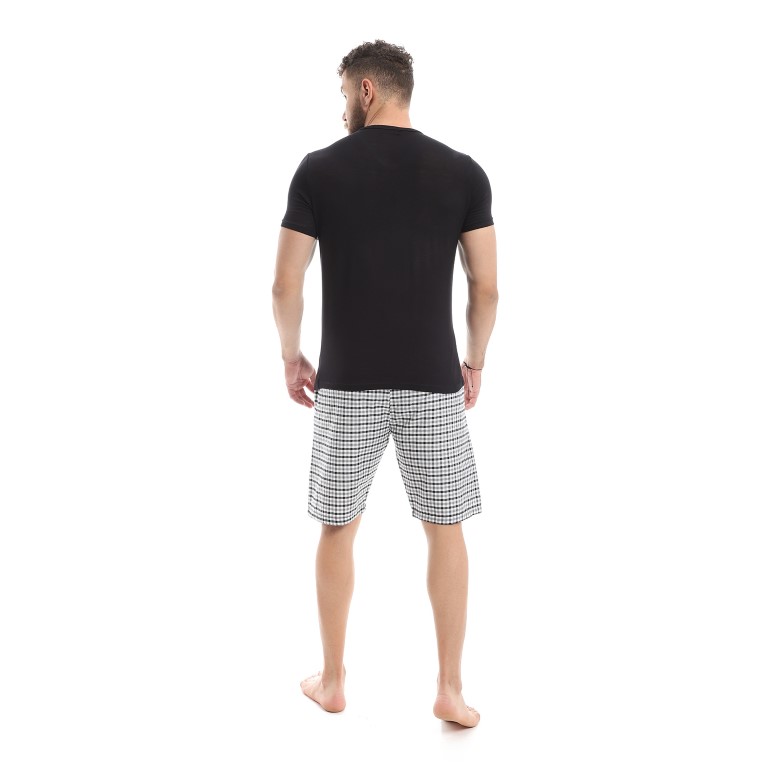 بيجاما رجالي تيشرت سادة و شورت كاروهات