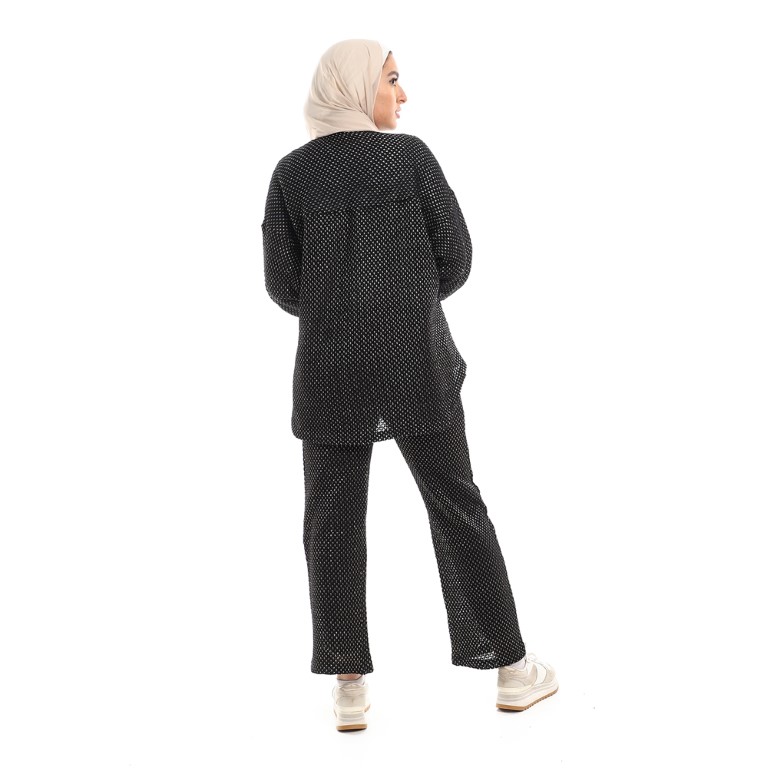 طقم حريمي كاجوال قميص بزراير و بنطلون