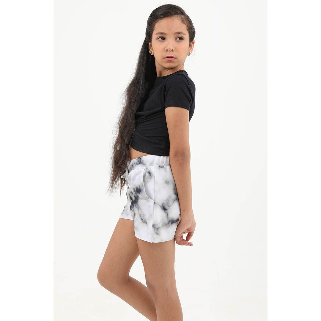 بيجامة شورت بناتي - أسود/أبيض