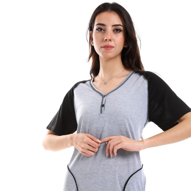 قميص نوم نص كم بجيوب