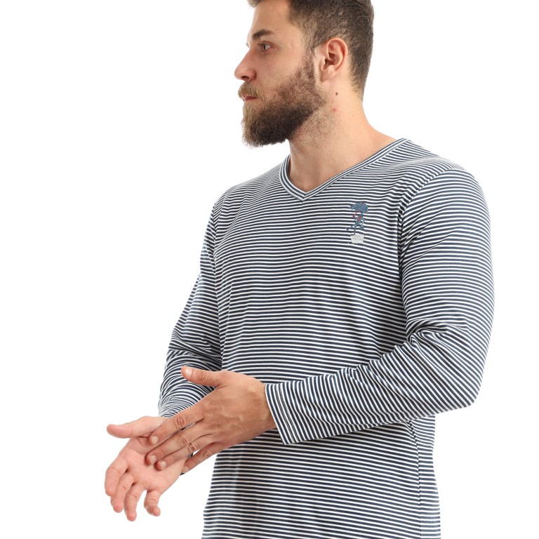 تيشيرت رجالي كم طويل مخطط برقبة V