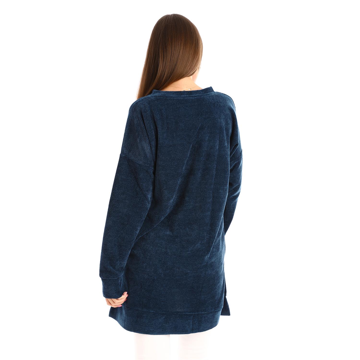 بلوزه حريمى طويله بكم ورقبه - كحلي