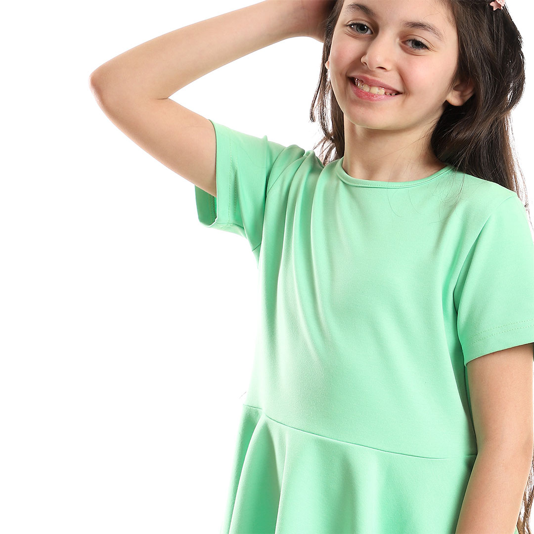 فستان بناتي نص كم - أخضر