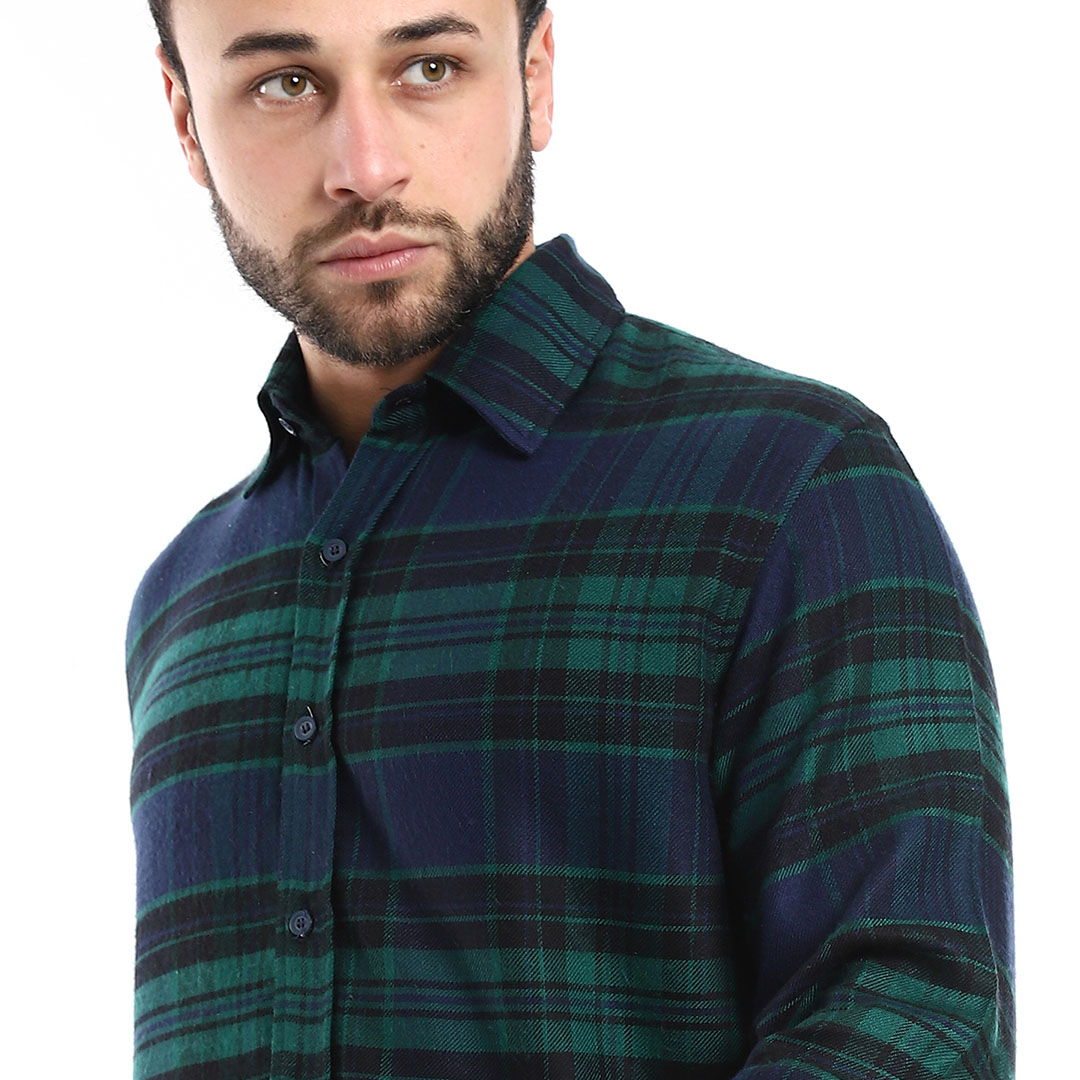 قميص كاجوال رجالي بكم - زيتي/كحلي