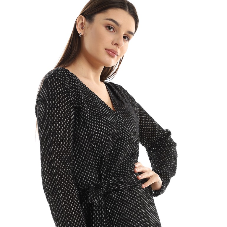 فستان حريمي قصير بحزام كم طويل