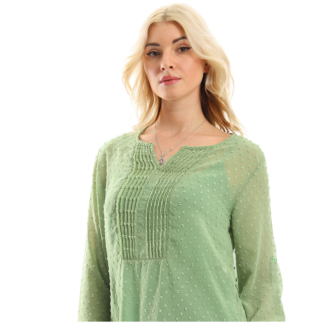 بلوزة طويلة بكم حريمي - أخضر