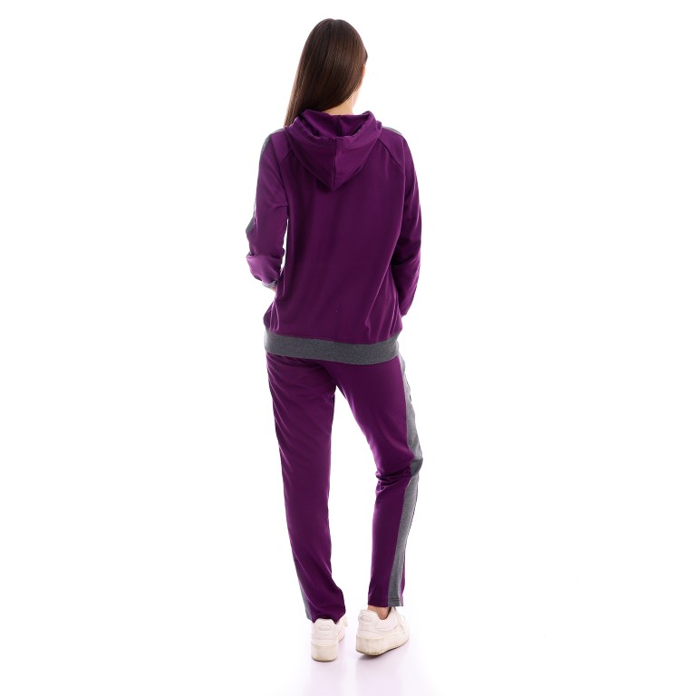 طقم بيجامة شتوي بهودي - بنفسي غامق/رمادي