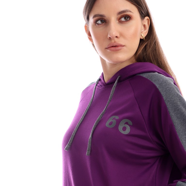 طقم بيجامة شتوي بهودي - بنفسي غامق/رمادي