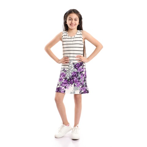 فستان بناتي مخطط بدون أكمام