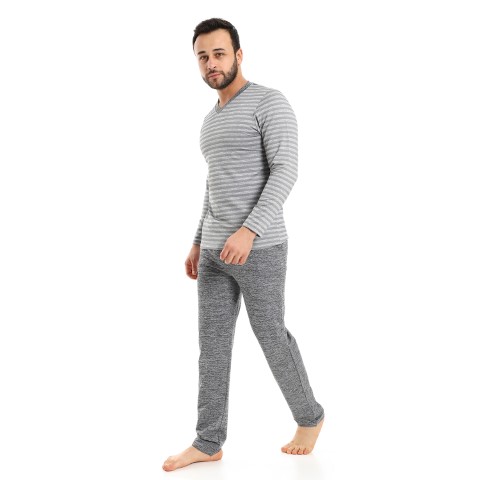 بيجامة رجالي كم طويل رقبة V