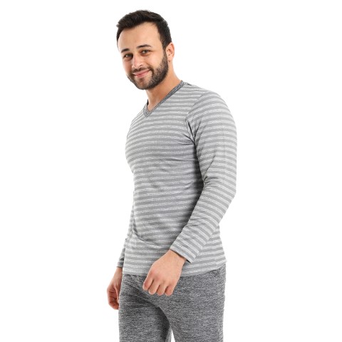 بيجامة رجالي كم طويل رقبة V