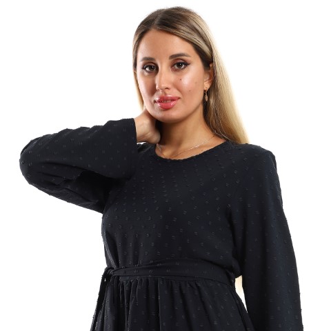 فستان حريمي طويل بحزام للوسط