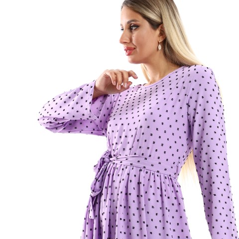 فستان حريمي طويل بحزام للوسط