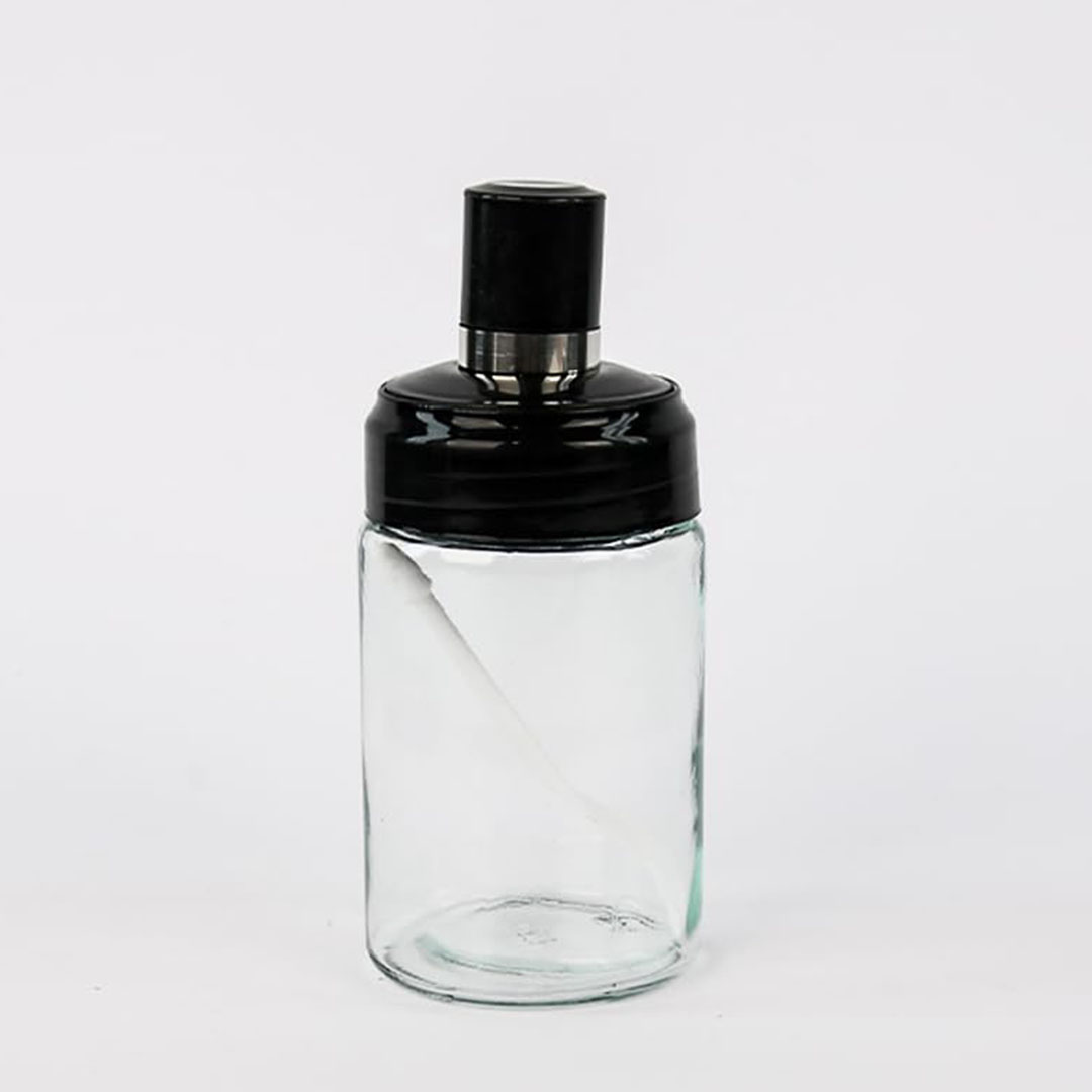برطمان توابل زجاج بمعلقة - شفاف / أسود