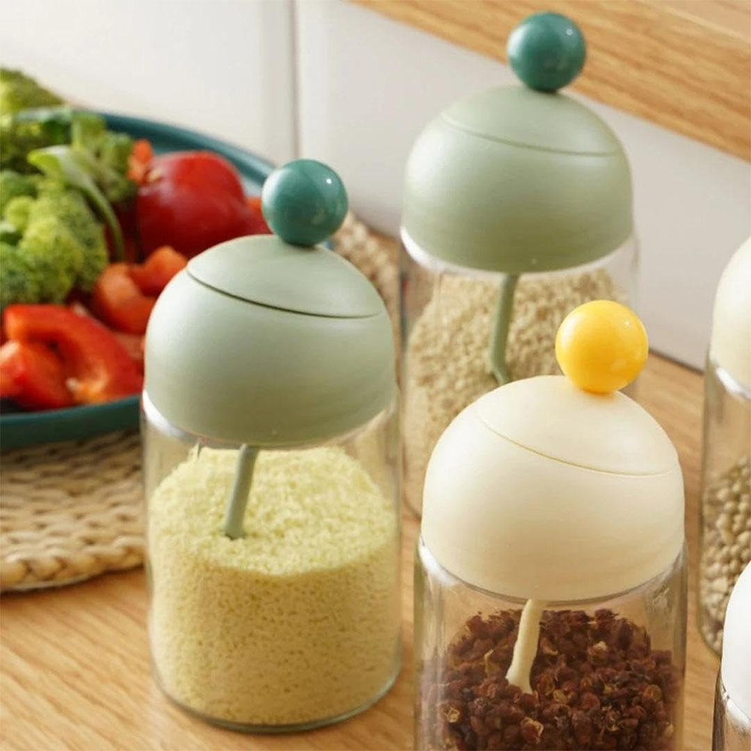 طقم علب توابل 1 قطعة بمعلقة - متعددة الالوان