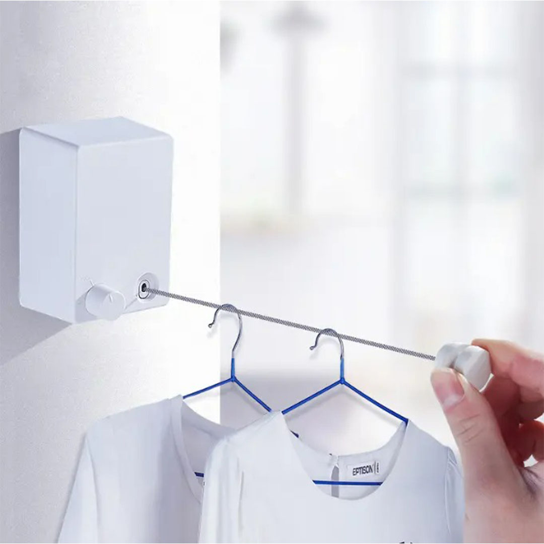 منشر غسيل محمول بحبل قابل للامداد - أبيض