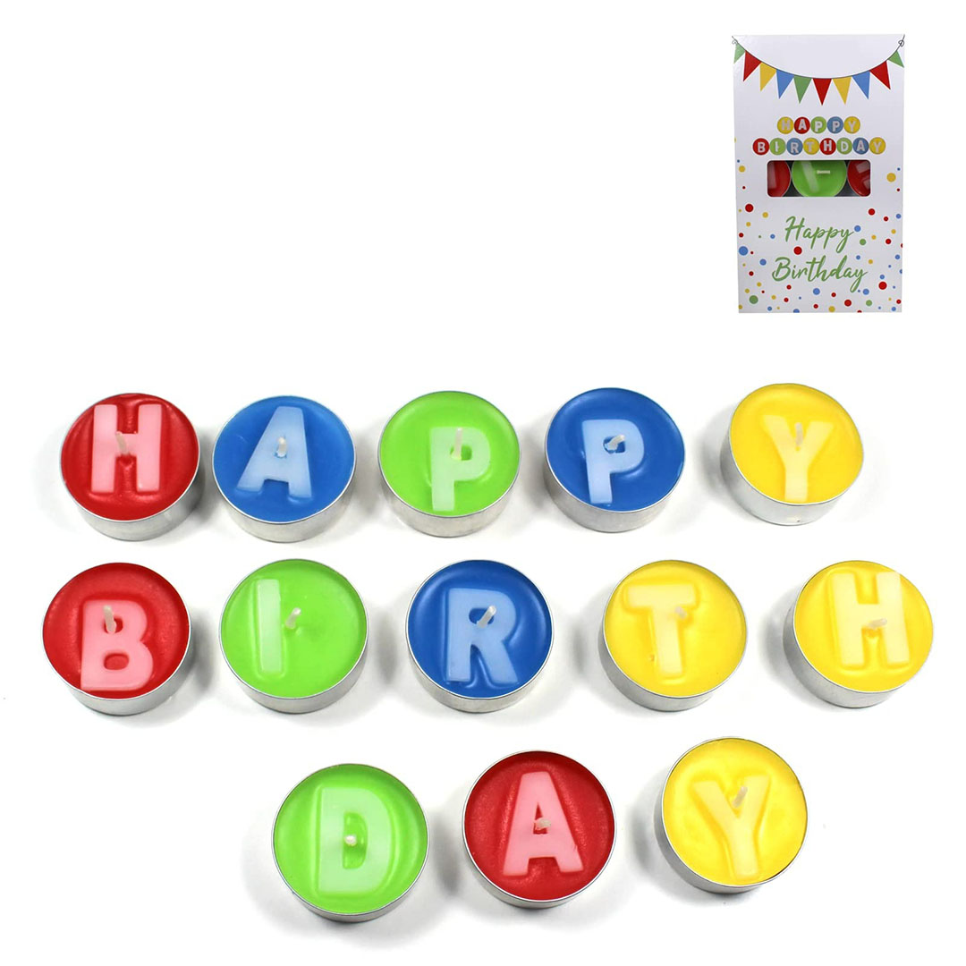 شمع عيد ميلاد سعيد - 13 قطعة - متعدد الالوان