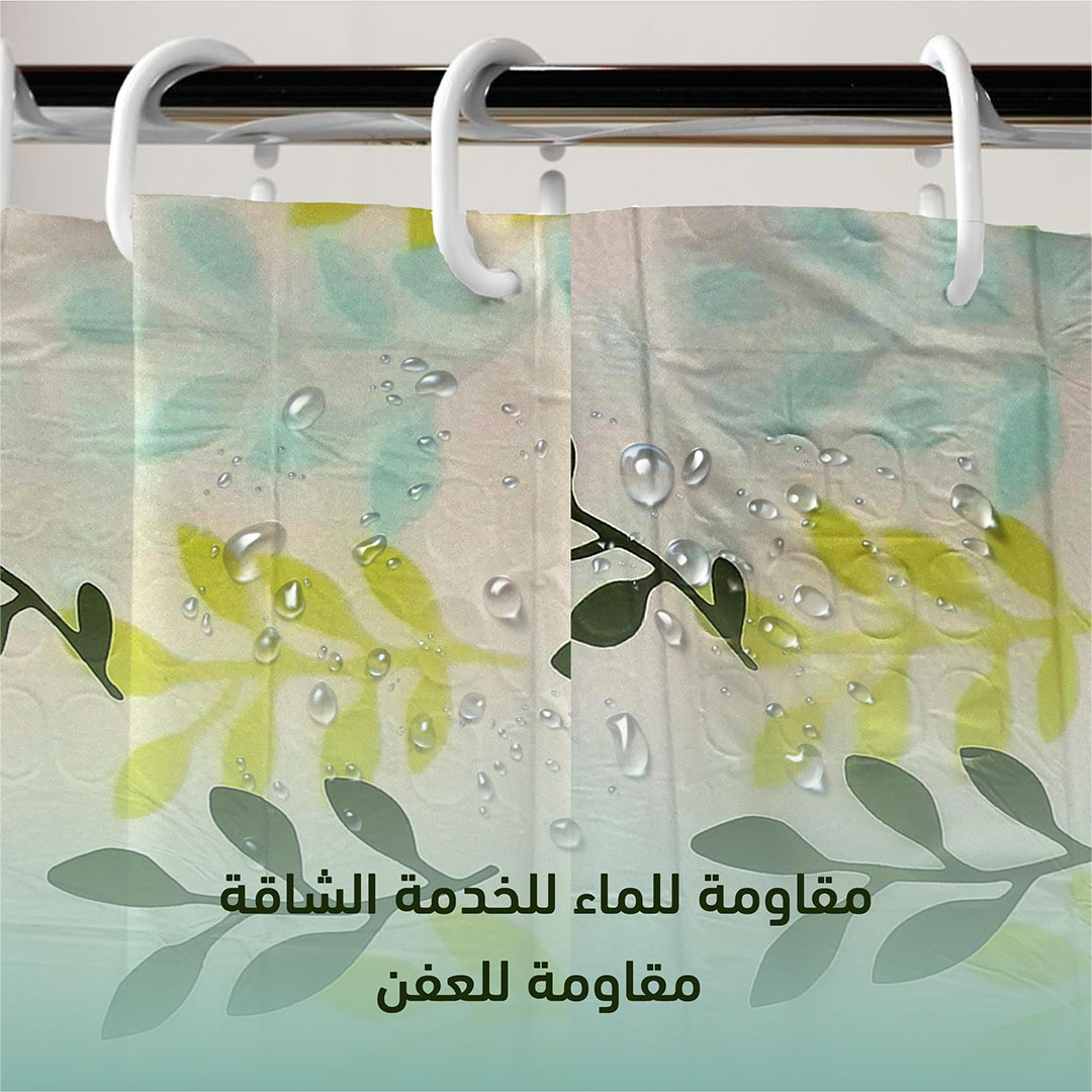 ستارة حمام مقاومة لللماء مع خطافات وحلقات