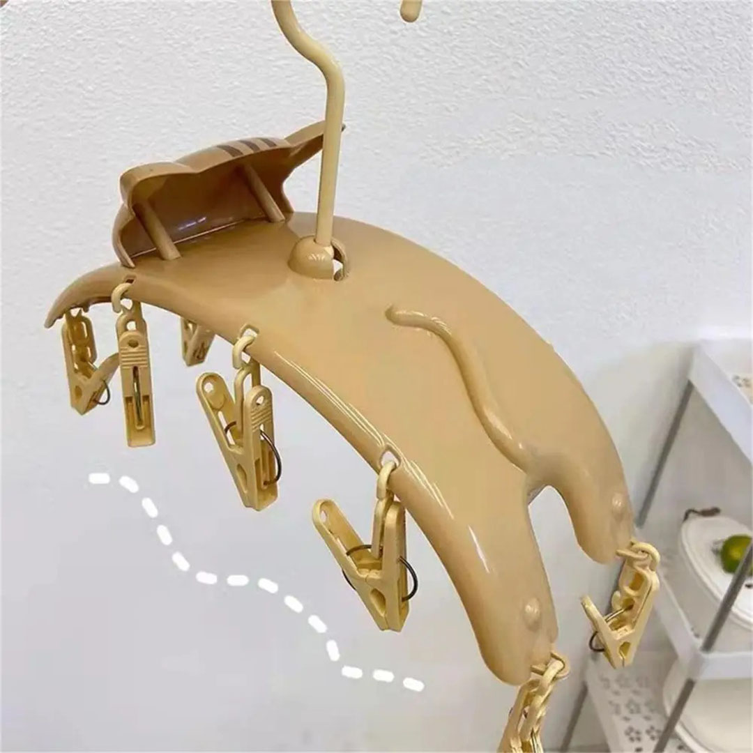 شماعة بمشابك بلاستيك شكل قطة - بيج