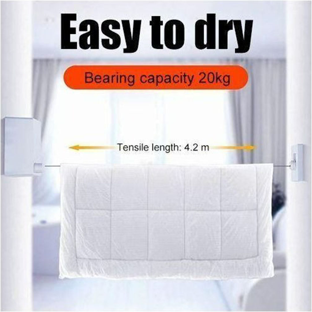 منشر غسيل محمول بحبل قابل للامداد - أبيض