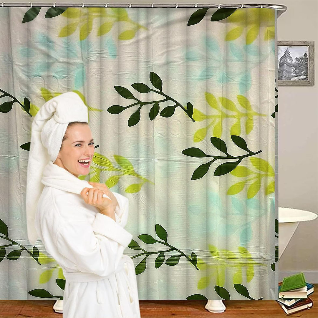 ستارة حمام مقاومة لللماء مع خطافات وحلقات