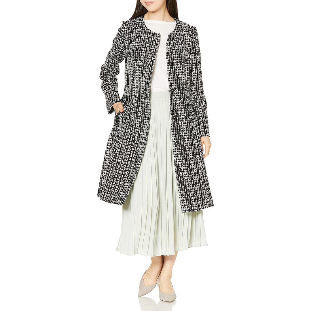 فستان SHEIN Clasi برقبة مستديرة مع معطف منقوش برباط - أسود/أبيض