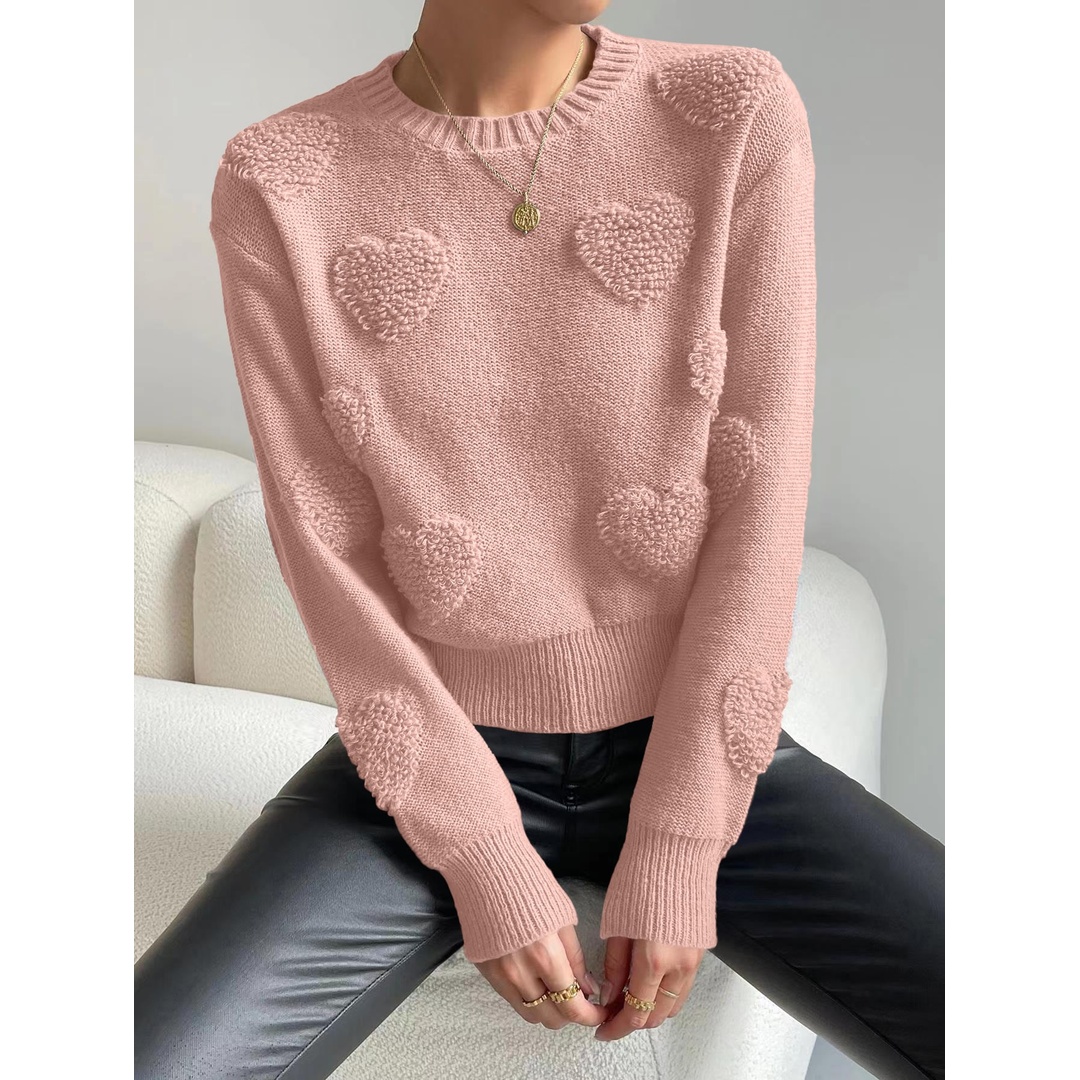 شي ان بلوفر حريمي بنمط قلوب وأكتاف منسدلة - كشمير