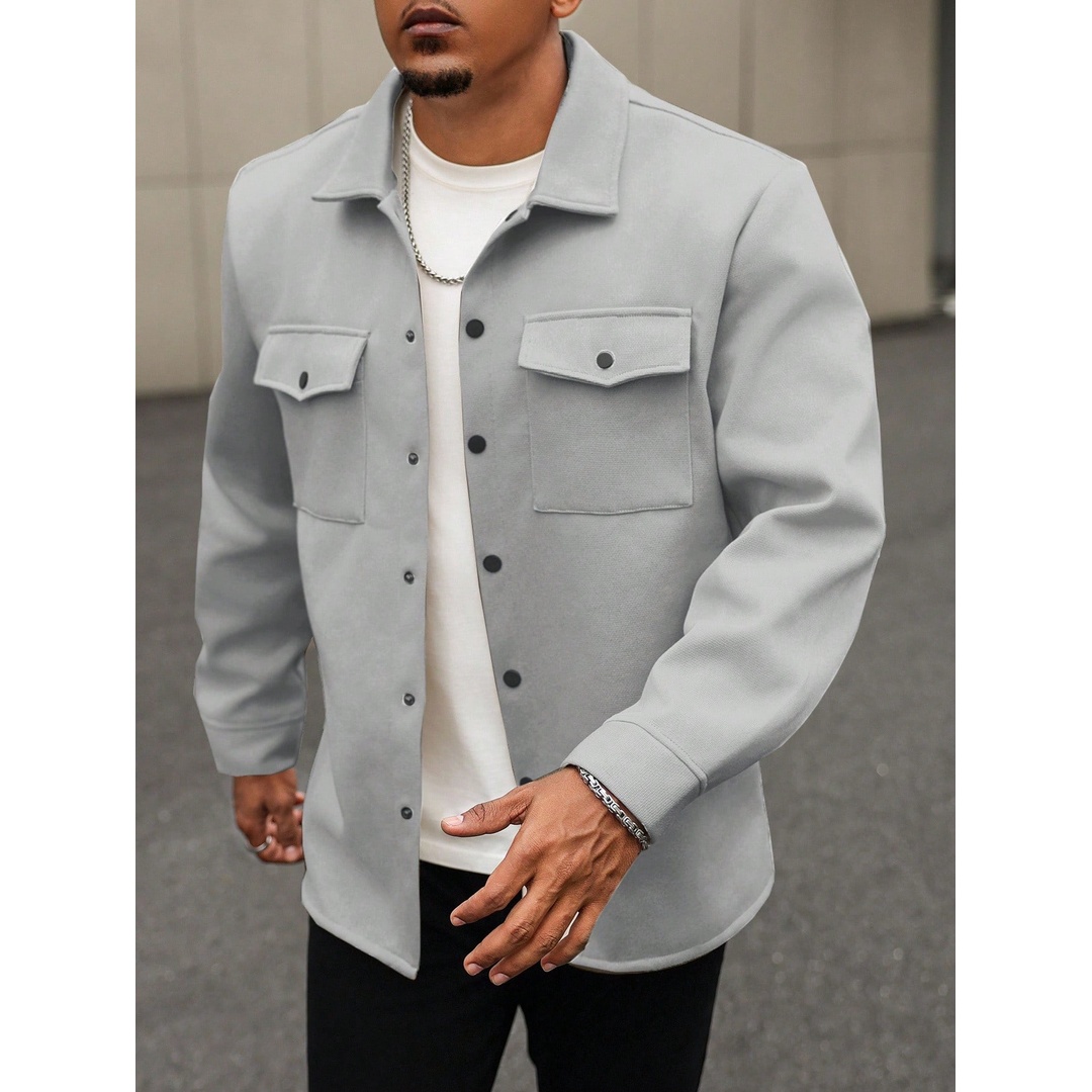 شي ان جاكيت قميص صوف فاتح رجالي - رمادي