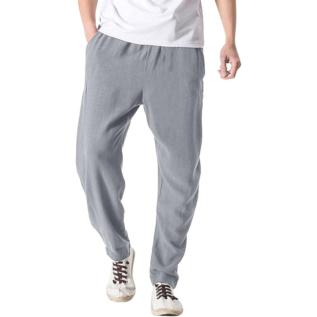 بنطلون كتان للرجال كاجوال - رمادي