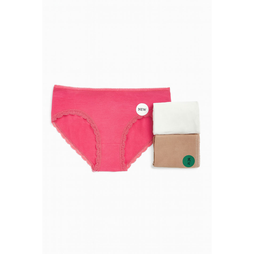 بانتي حريمي قطن - 3 قطع - أبيض / بيج / بينك