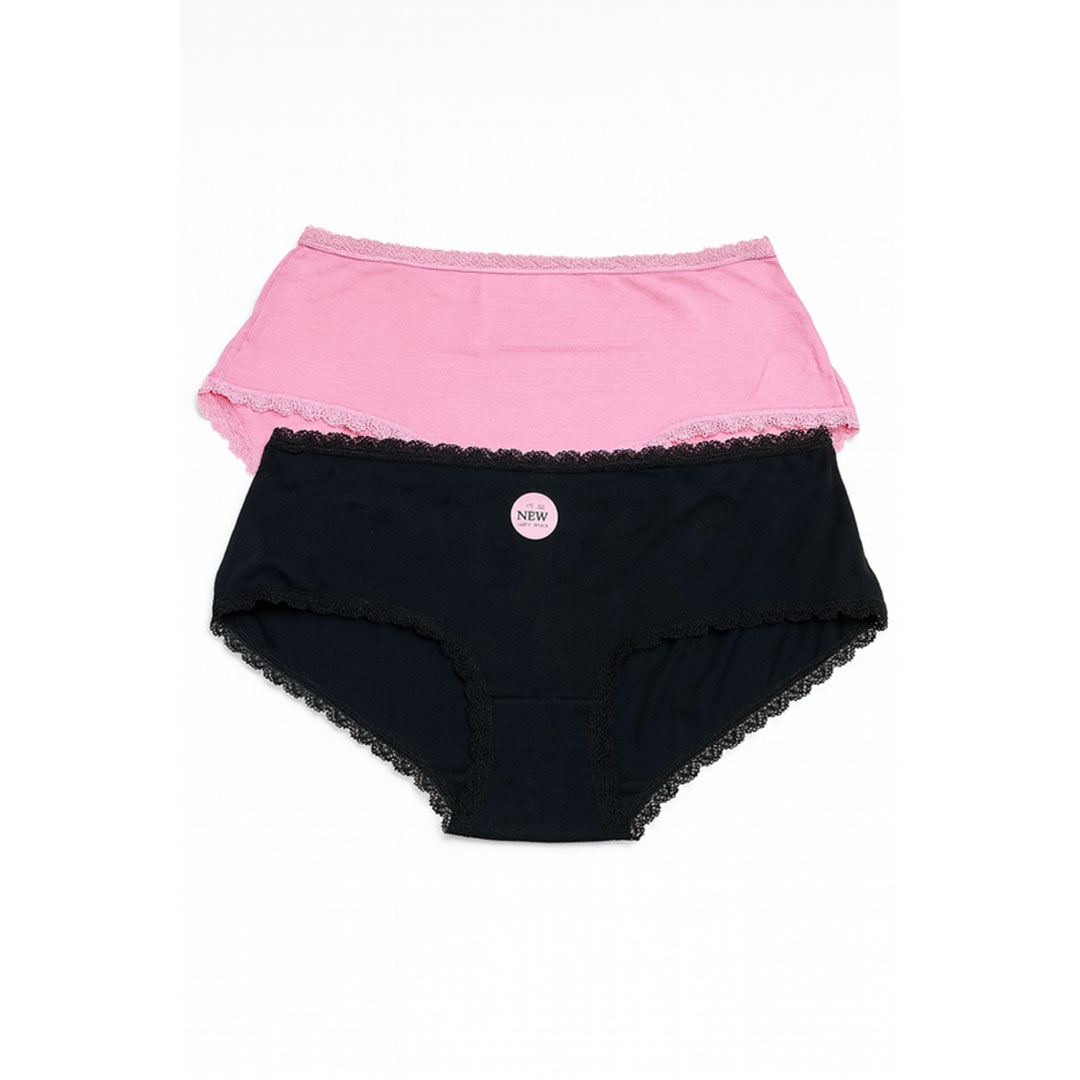 بانتي حريمي قطن - 2 قطعة - أسود / بينك