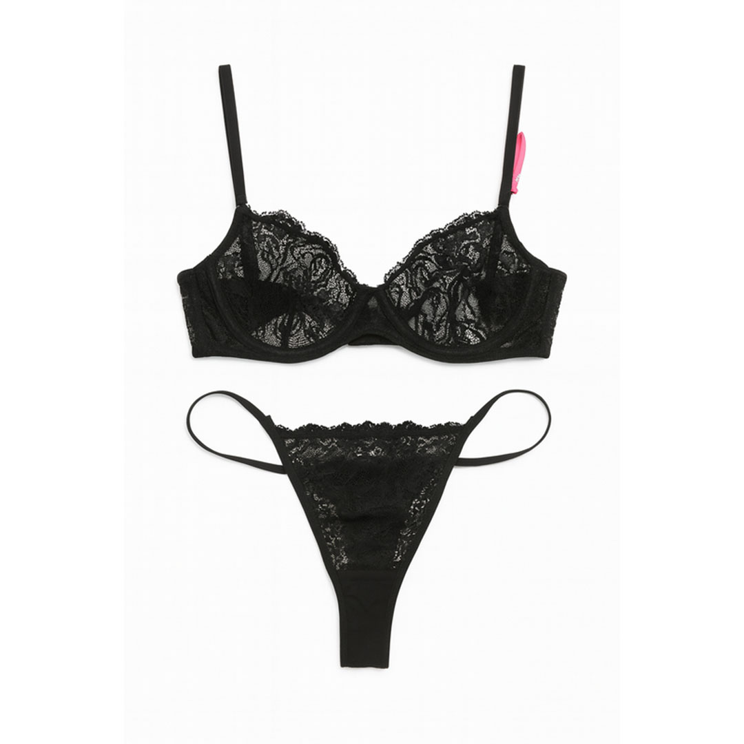 طقم حمالة صدر - مقاس 36 C وبانتي - مقاس L - أسود