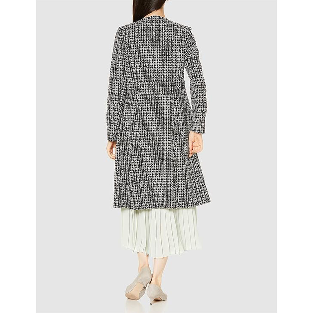 فستان SHEIN Clasi برقبة مستديرة مع معطف منقوش برباط - أسود/أبيض