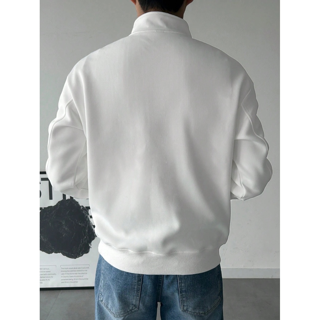 شي ان سويت شيرت رجالي سادة واسع بأكمام طويلة خريفي شتوي - أوف وايت