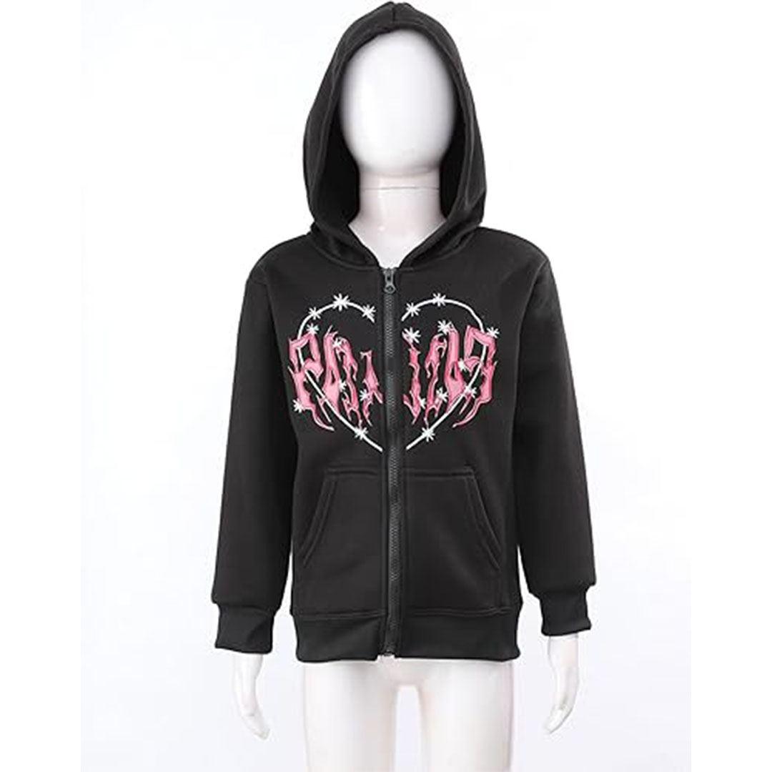 سويت شيرت أطفالي بسوستة و بكم طويل للجنسين - أسود