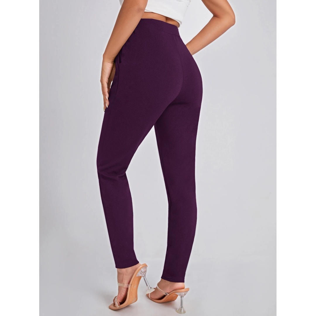 شي ان بنطلون حريمي سادة بجيوب مائلة للارتداء اليومي - بنفسجي