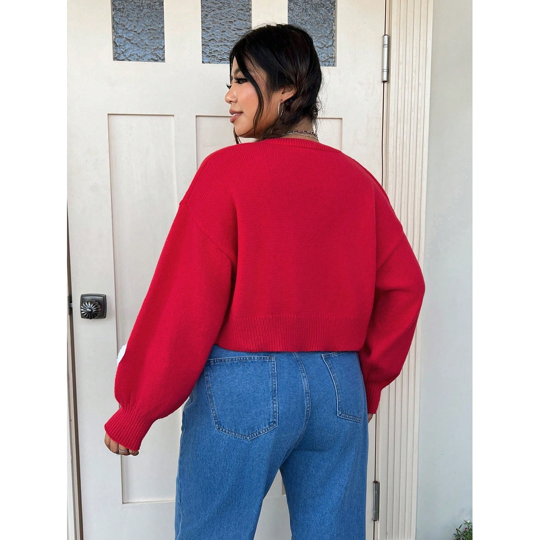 شي ان كارديجان قصير حريمي مقاس كبير بتصميم قلوب