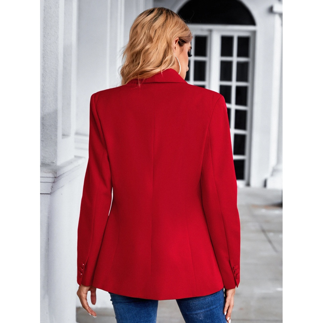 شي ان بليزر حريمي بياقة شال وزر واحد - أحمر