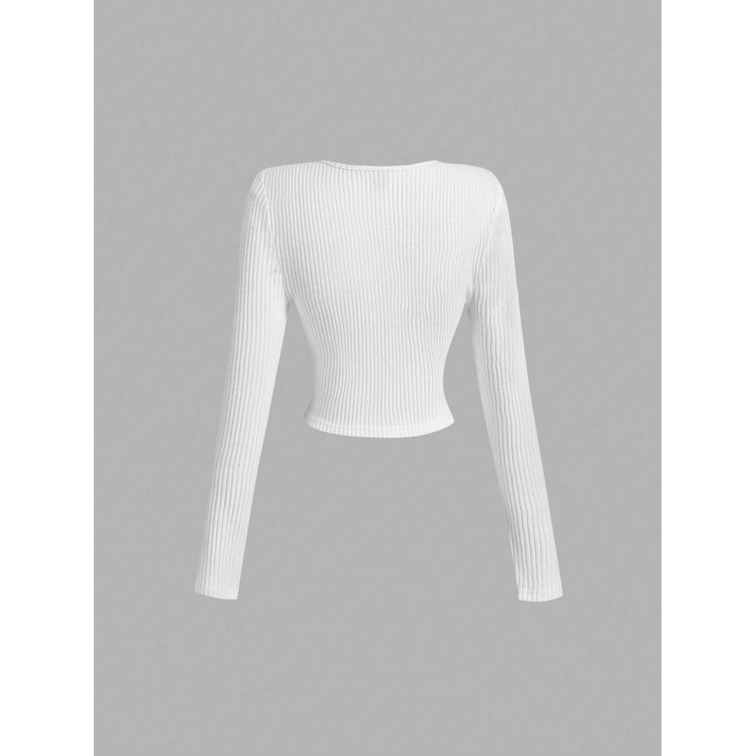 شي ان تي شيرت بيزك حريمي برقبة مفتوحة - أوف وايت