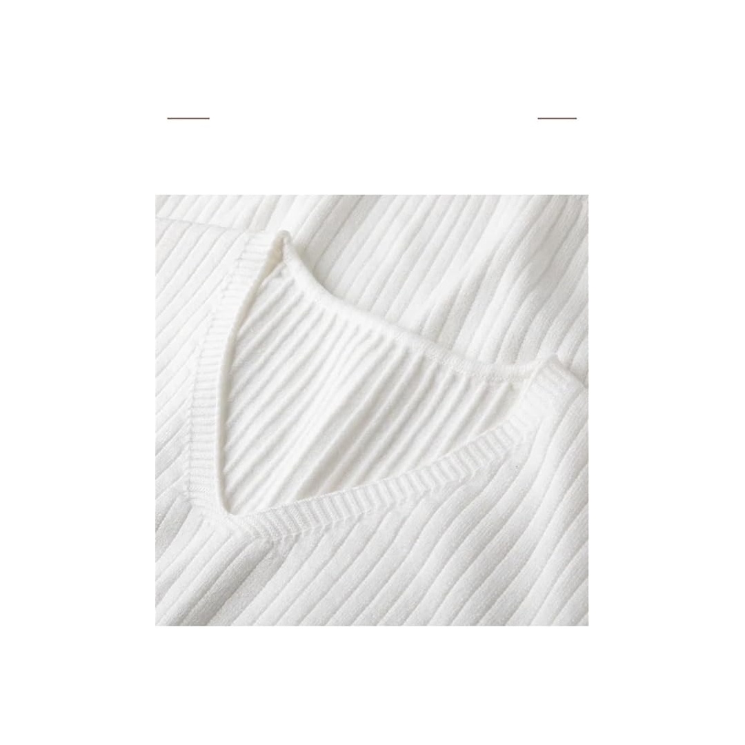 شي ان بلوفر رجالي رقبة V خريفي مضلع - أبيض