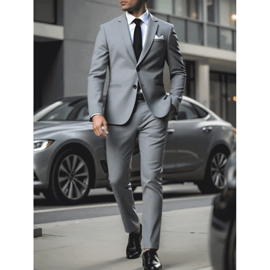 شي ان طقم بدلة رجالي رمادي قطعتين ستايل عملي كاجوال