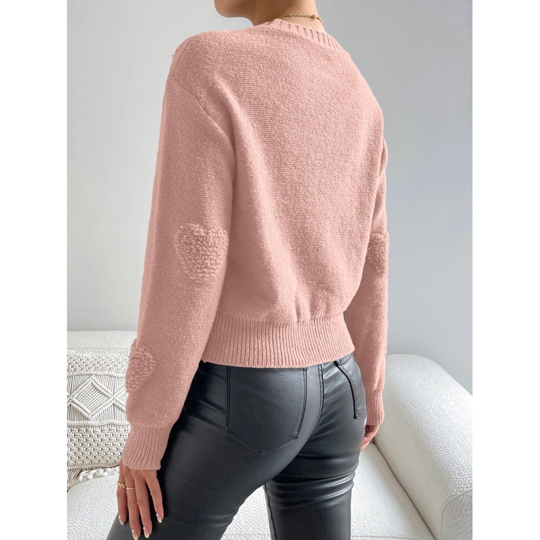 شي ان بلوفر حريمي بنمط قلوب وأكتاف منسدلة - كشمير