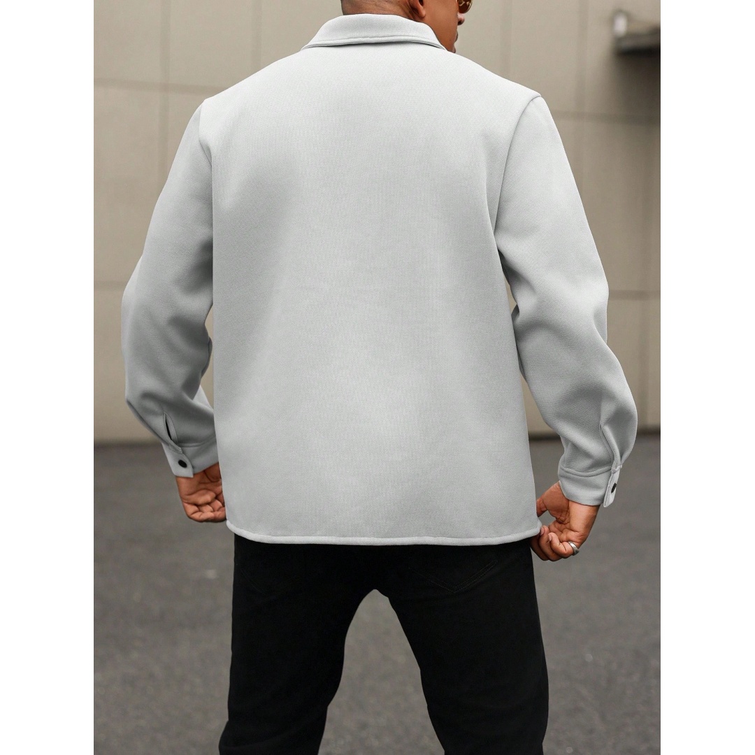 شي ان جاكيت قميص صوف فاتح رجالي - رمادي